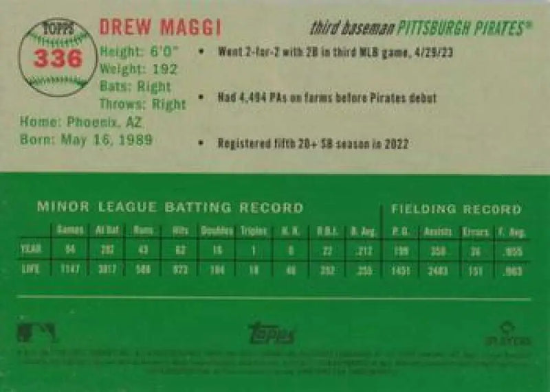 2023 Topps Chrome Platinum Anniversary #336 Drew Maggi EX Excellent RC Rookie Pittsburgh Pirates Baseball Card