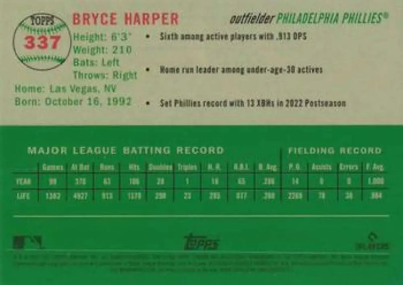 2023 Topps Chrome Platinum Anniversary #337 Bryce Harper EX Excellent Philadelphia Phillies Baseball Card - Baseball