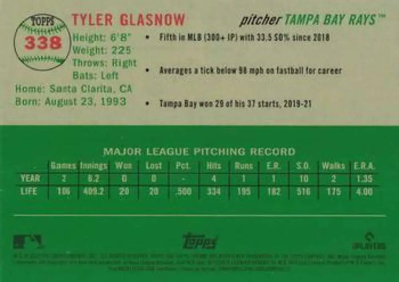 2023 Topps Chrome Platinum Anniversary #338 Tyler Glasnow EX Excellent Tampa Bay Rays Baseball Card - Baseball Card