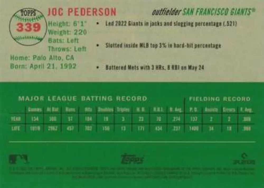 2023 Topps Chrome Platinum Anniversary #339 Joc Pederson EX Excellent San Francisco Giants Baseball Card - Baseball