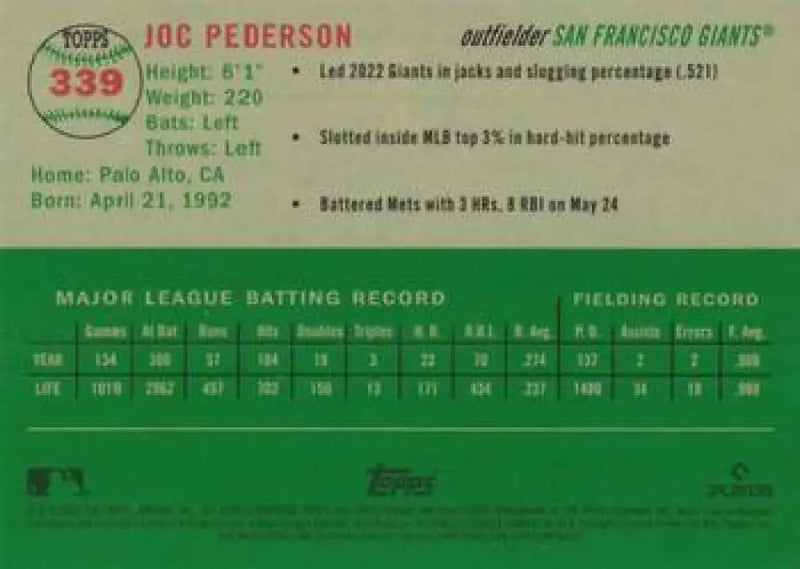 2023 Topps Chrome Platinum Anniversary #339 Joc Pederson EX Excellent San Francisco Giants Baseball Card - Baseball