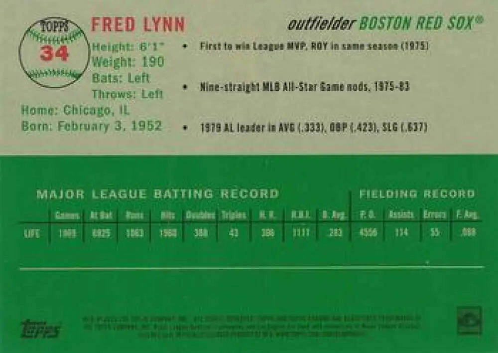 2023 Topps Chrome Platinum Anniversary #34 Fred Lynn EX Excellent Boston Red Sox Baseball Card - Baseball Card Single