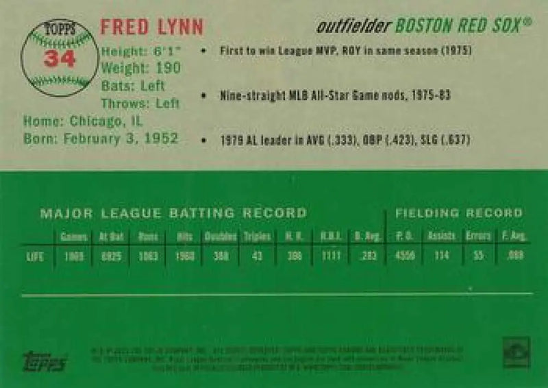 2023 Topps Chrome Platinum Anniversary #34 Fred Lynn EX Excellent Boston Red Sox Baseball Card - Baseball Card Single
