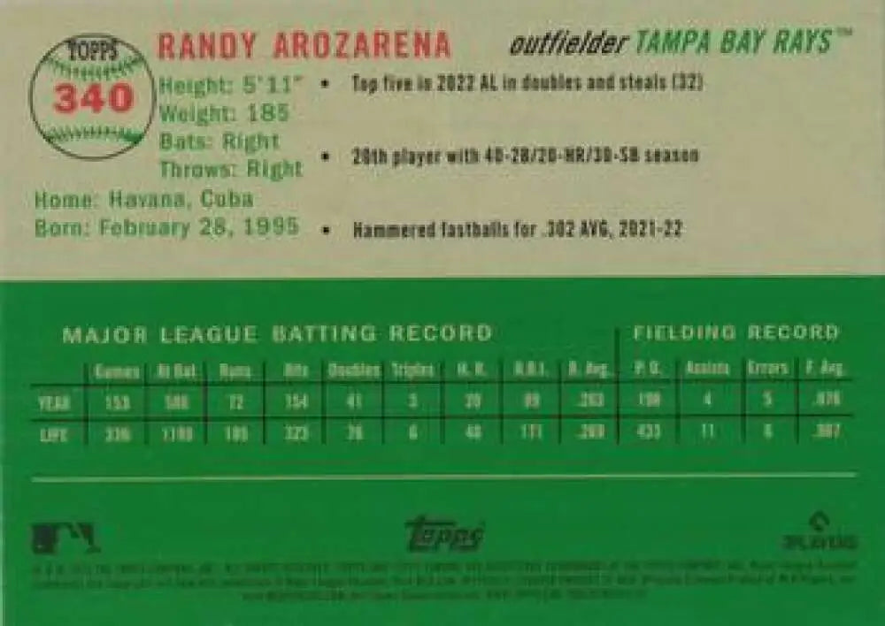 2023 Topps Chrome Platinum Anniversary #340 Randy Arozarena EX Excellent Tampa Bay Rays Baseball Card - Baseball Card
