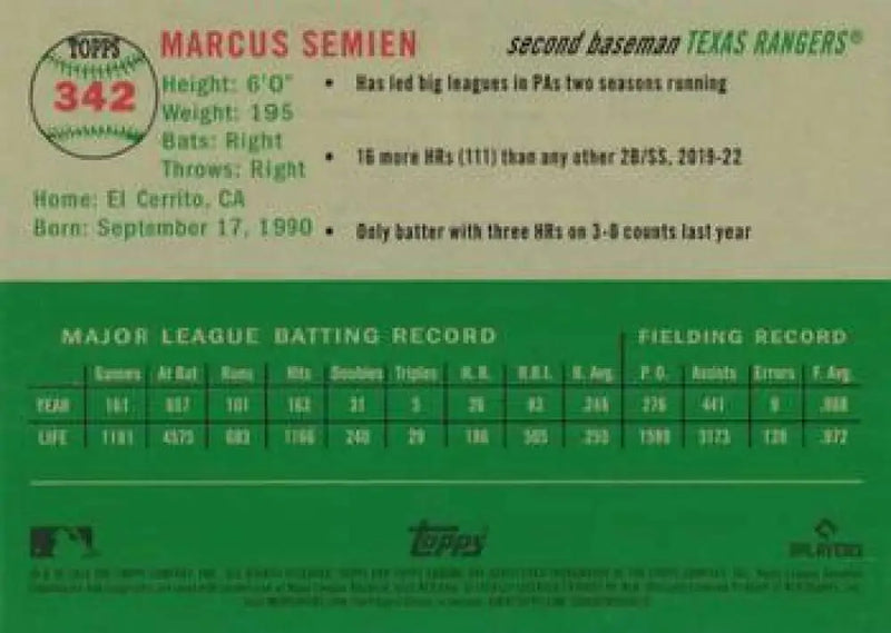 2023 Topps Chrome Platinum Anniversary #342 Marcus Semien EX Excellent Texas Rangers Baseball Card - Baseball Card