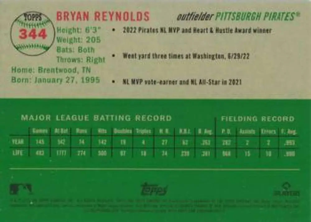 2023 Topps Chrome Platinum Anniversary #344 Bryan Reynolds EX Excellent Pittsburgh Pirates Baseball Card - Baseball