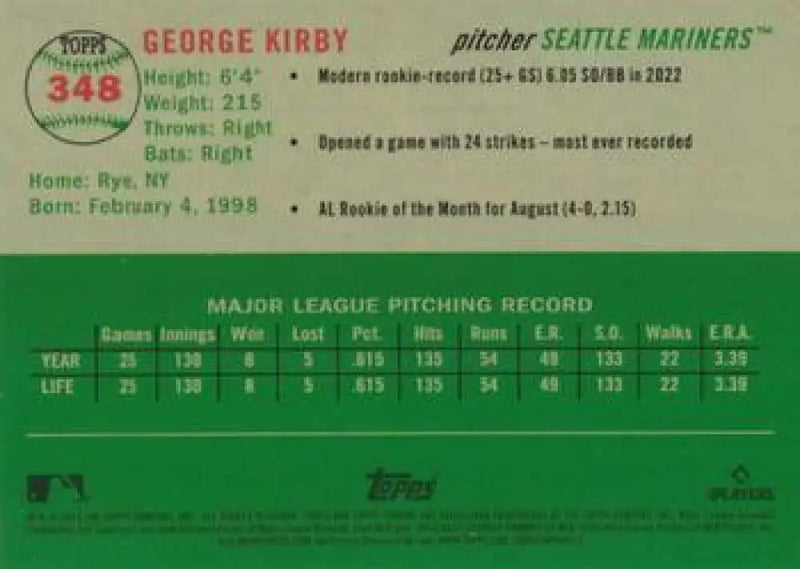 2023 Topps Chrome Platinum Anniversary #348 George Kirby EX Excellent Seattle Mariners Baseball Card - Baseball Card