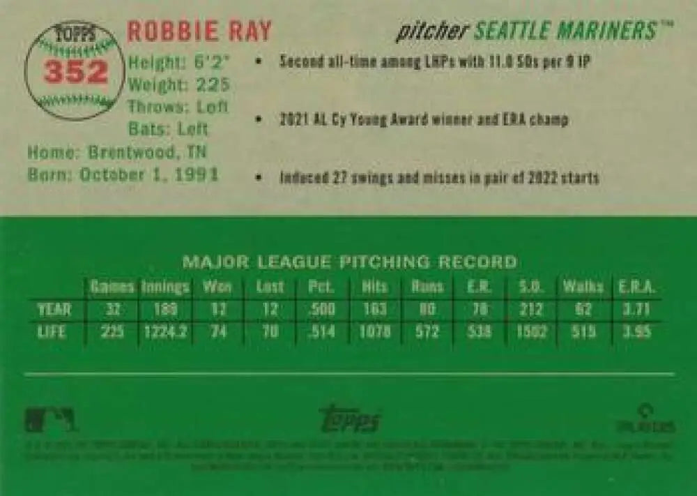2023 Topps Chrome Platinum Anniversary #352 Robbie Ray EX Excellent Seattle Mariners Baseball Card - Baseball Card
