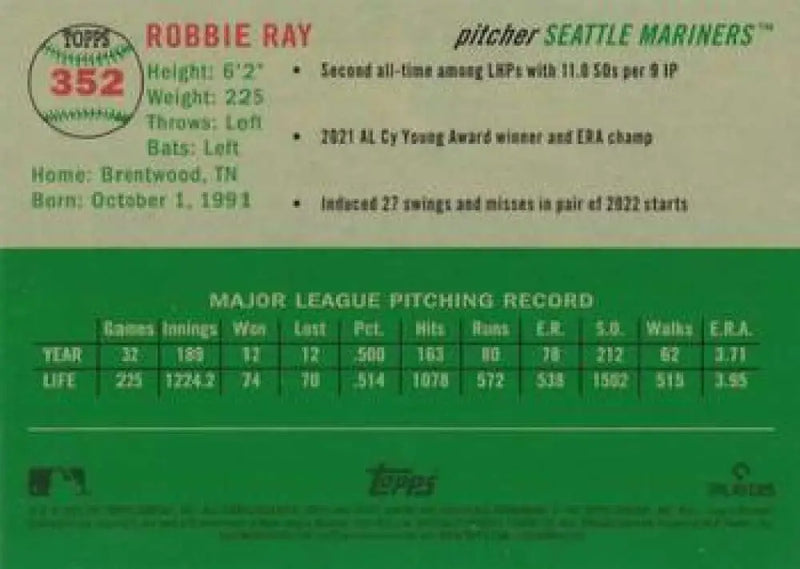 2023 Topps Chrome Platinum Anniversary #352 Robbie Ray EX Excellent Seattle Mariners Baseball Card - Baseball Card
