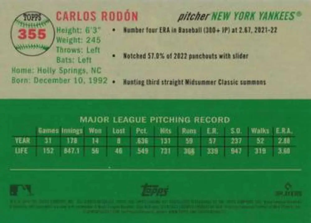 2023 Topps Chrome Platinum Anniversary #355 Carlos Rodon EX Excellent New York Yankees Baseball Card - Baseball Card