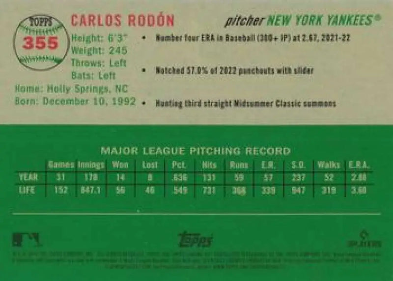 2023 Topps Chrome Platinum Anniversary #355 Carlos Rodon EX Excellent New York Yankees Baseball Card - Baseball Card