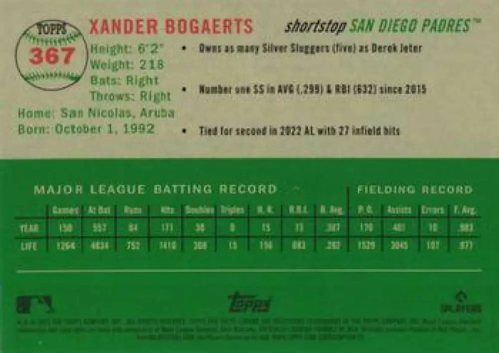 2023 Topps Chrome Platinum Anniversary #367 Xander Bogaerts EX Excellent San Diego Padres Baseball Card - Baseball Card
