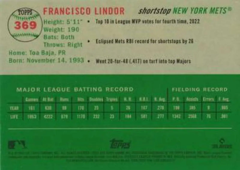 2023 Topps Chrome Platinum Anniversary #369 Francisco Lindor EX Excellent New York Mets Baseball Card - Baseball Card