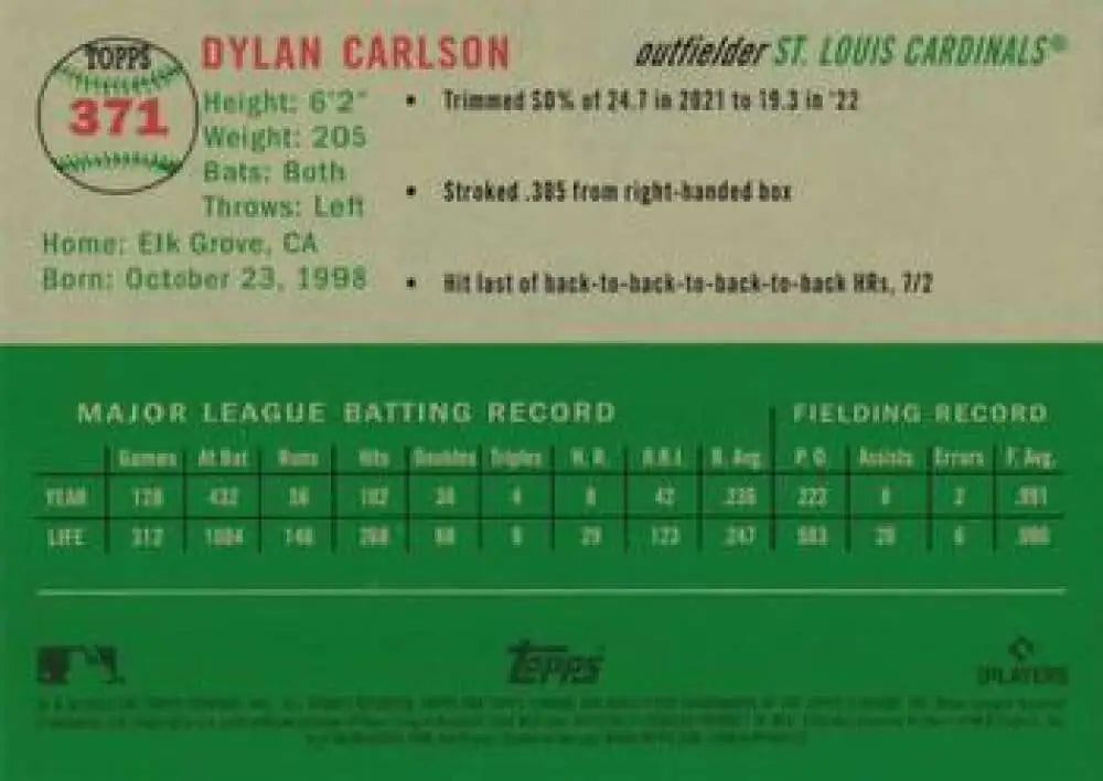 2023 Topps Chrome Platinum Anniversary #371 Dylan Carlson EX Excellent St. Louis Cardinals Baseball Card - Baseball
