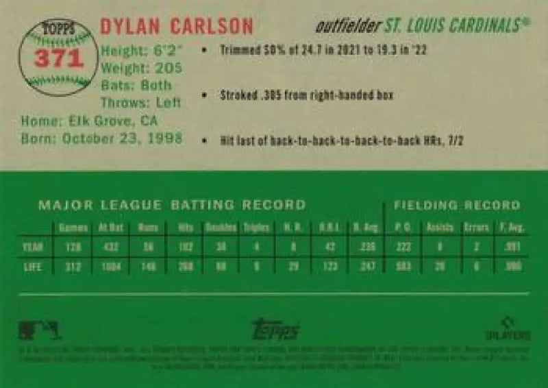 2023 Topps Chrome Platinum Anniversary #371 Dylan Carlson EX Excellent St. Louis Cardinals Baseball Card - Baseball