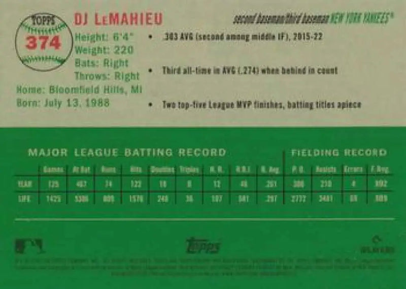2023 Topps Chrome Platinum Anniversary #374 DJ LeMahieu EX Excellent New York Yankees Baseball Card - Baseball Card