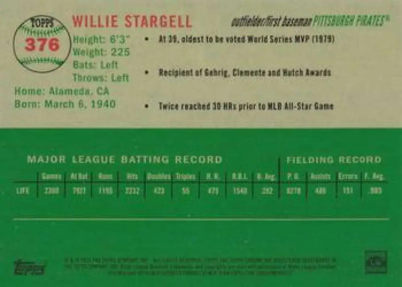 2023 Topps Chrome Platinum Anniversary #376 Willie Stargell EX Excellent Pittsburgh Pirates Baseball Card - Baseball