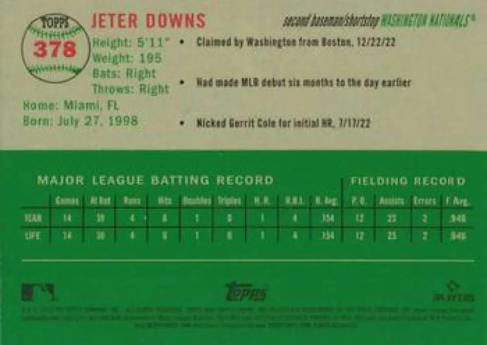 2023 Topps Chrome Platinum Anniversary #378 Jeter Downs EX Excellent RC Rookie Washington Nationals Baseball Card