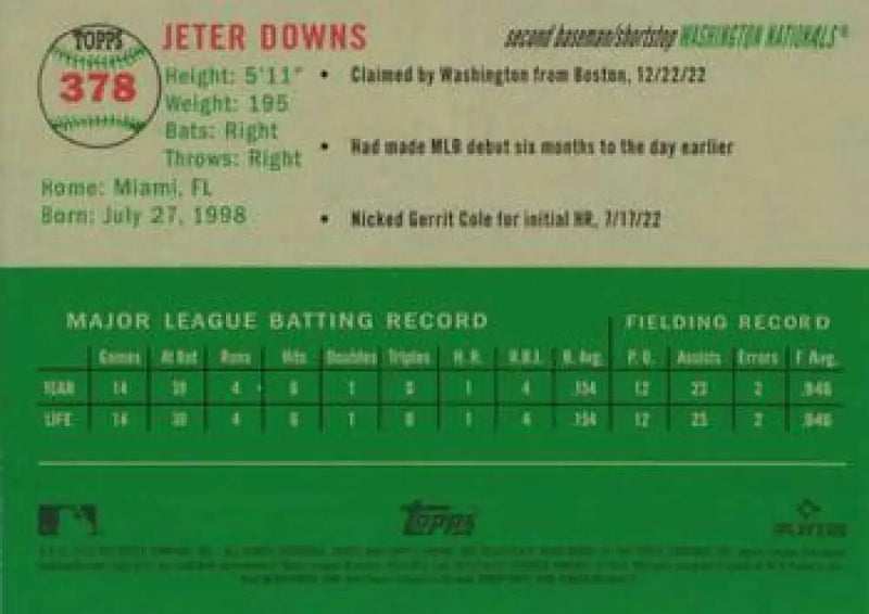 2023 Topps Chrome Platinum Anniversary #378 Jeter Downs EX Excellent RC Rookie Washington Nationals Baseball Card