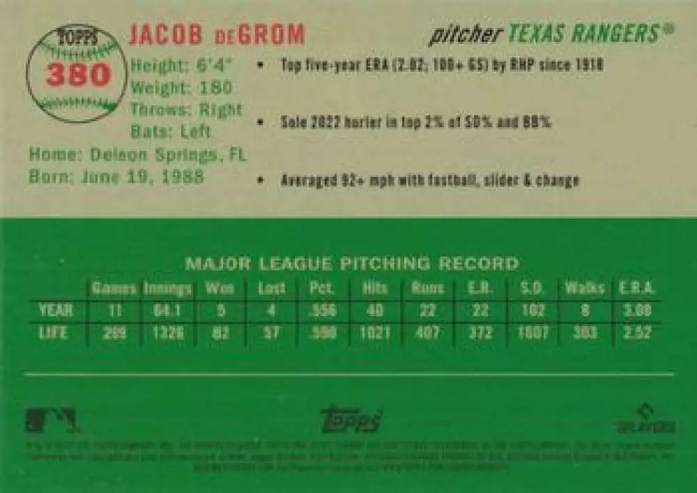 2023 Topps Chrome Platinum Anniversary #380 Jacob deGrom EX Excellent Texas Rangers Baseball Card - Baseball Card Single