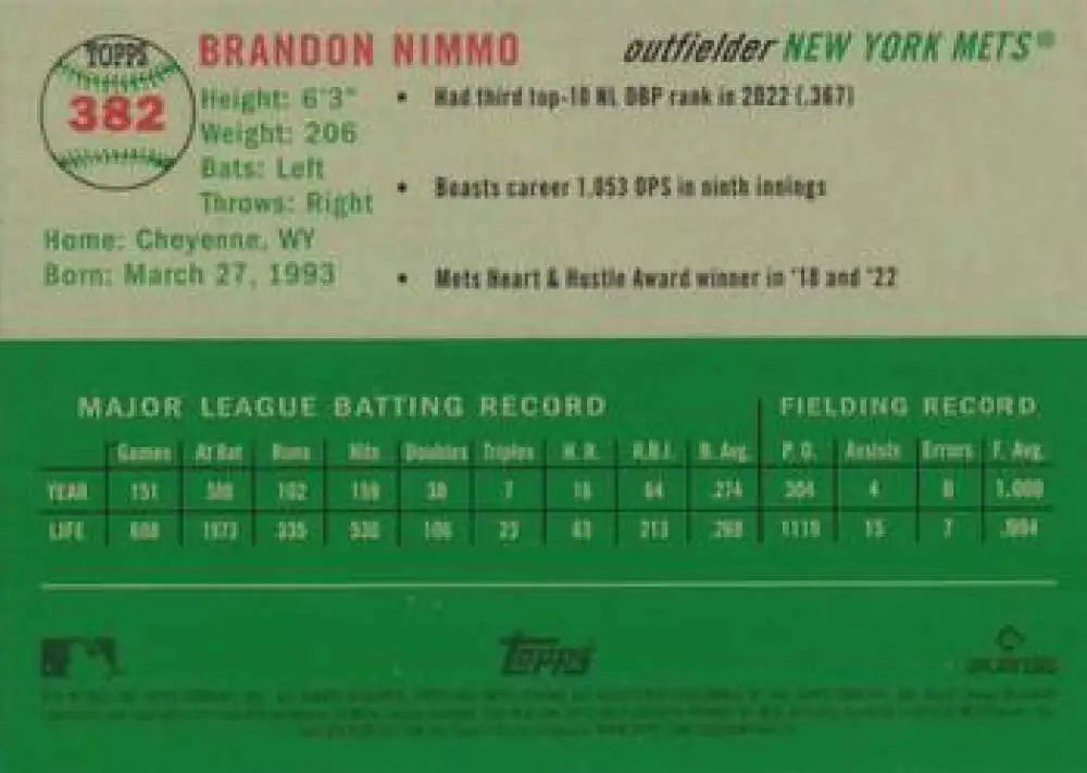 2023 Topps Chrome Platinum Anniversary #382 Brandon Nimmo EX Excellent New York Mets Baseball Card - Baseball Card