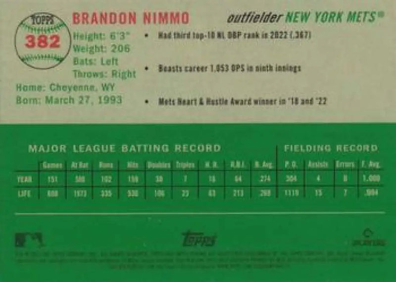 2023 Topps Chrome Platinum Anniversary #382 Brandon Nimmo EX Excellent New York Mets Baseball Card - Baseball Card