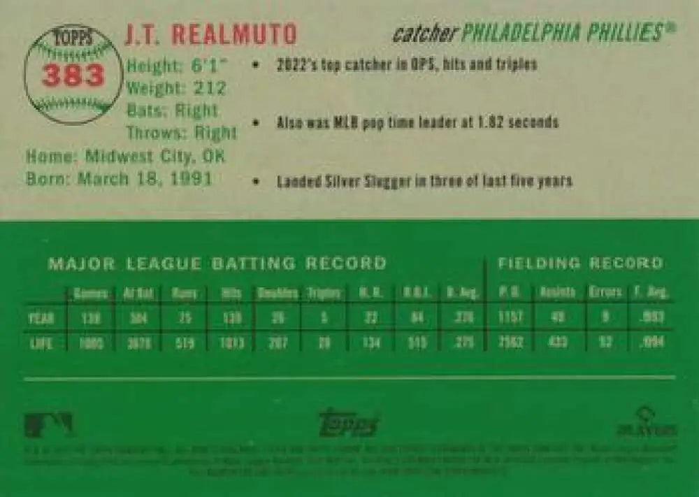 2023 Topps Chrome Platinum Anniversary #383 J.T. Realmuto EX Excellent Philadelphia Phillies Baseball Card - Baseball