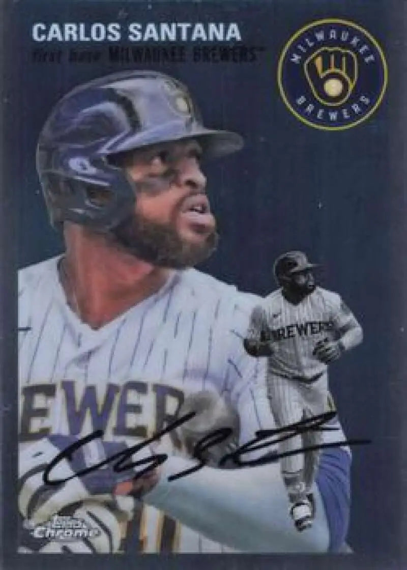 2023 Topps Chrome Platinum Anniversary #391 Carlos Santana EX Excellent Milwaukee Brewers Baseball Card - Baseball Card