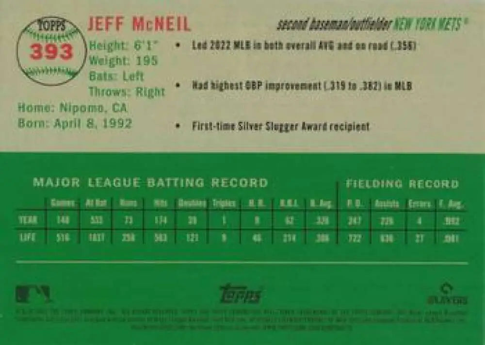 2023 Topps Chrome Platinum Anniversary #393 Jeff McNeil EX Excellent New York Mets Baseball Card - Baseball Card Single
