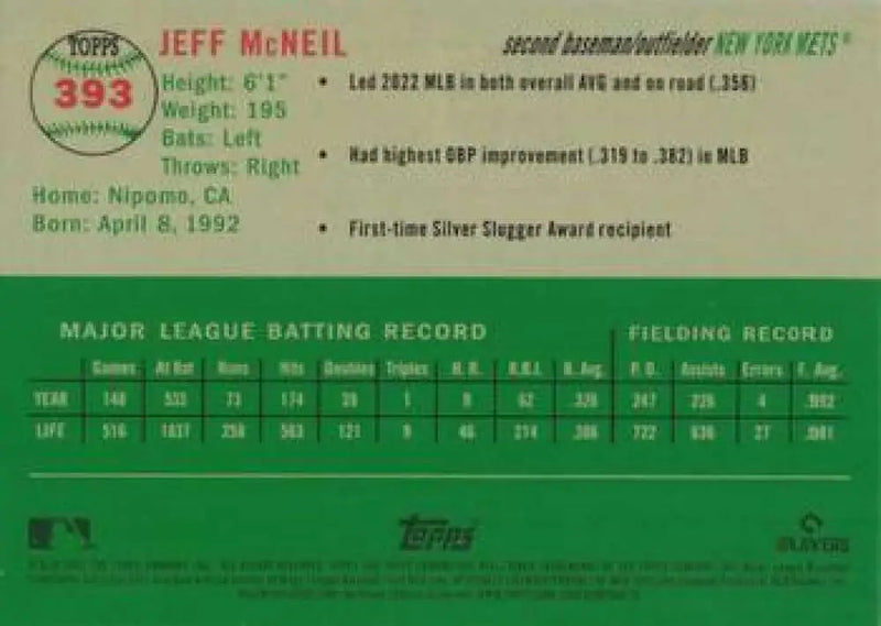 2023 Topps Chrome Platinum Anniversary #393 Jeff McNeil EX Excellent New York Mets Baseball Card - Baseball Card Single