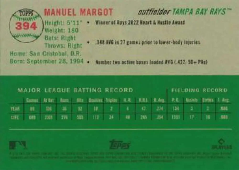 2023 Topps Chrome Platinum Anniversary #394 Manuel Margot EX Excellent Tampa Bay Rays Baseball Card - Baseball Card