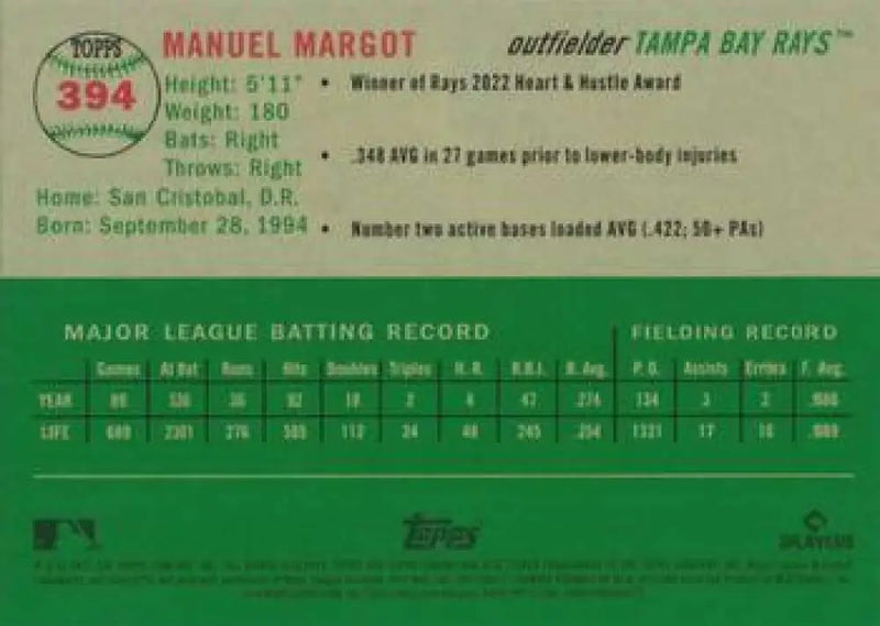 2023 Topps Chrome Platinum Anniversary #394 Manuel Margot EX Excellent Tampa Bay Rays Baseball Card - Baseball Card
