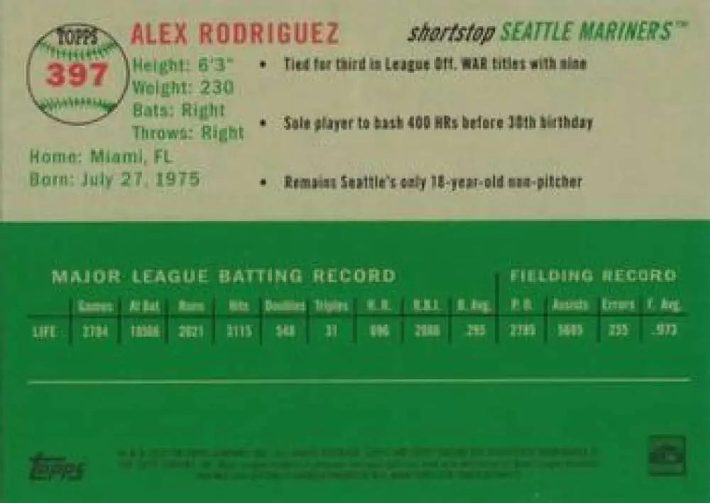 2023 Topps Chrome Platinum Anniversary #397 Alex Rodriguez EX Excellent Seattle Mariners Baseball Card - Baseball Card