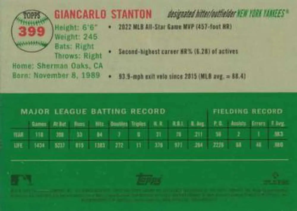 2023 Topps Chrome Platinum Anniversary #399 Giancarlo Stanton EX Excellent New York Yankees Baseball Card - Baseball