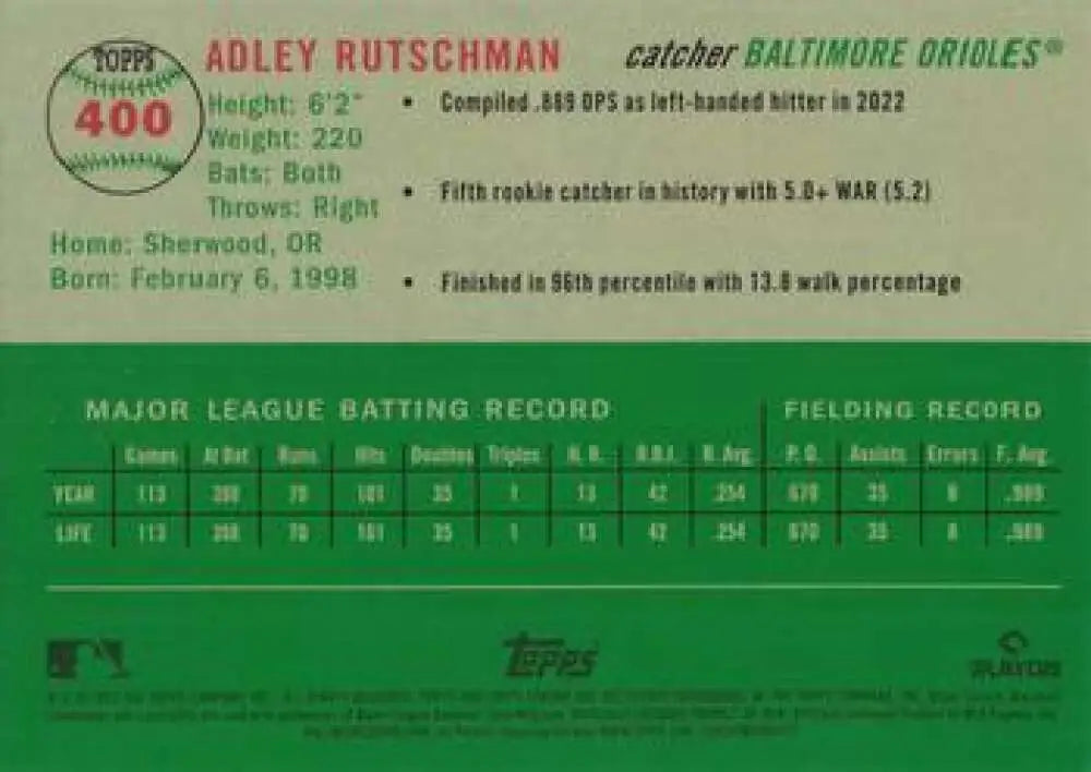 2023 Topps Chrome Platinum Anniversary #400 Adley Rutschman EX Excellent RC Rookie Baltimore Orioles Baseball Card