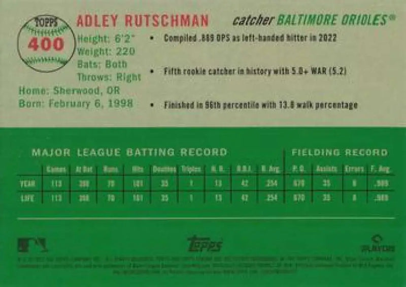 2023 Topps Chrome Platinum Anniversary #400 Adley Rutschman EX Excellent RC Rookie Baltimore Orioles Baseball Card
