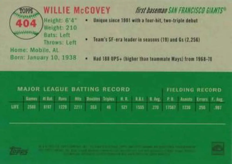 2023 Topps Chrome Platinum Anniversary #404 Willie McCovey EX Excellent San Francisco Giants Baseball Card - Baseball