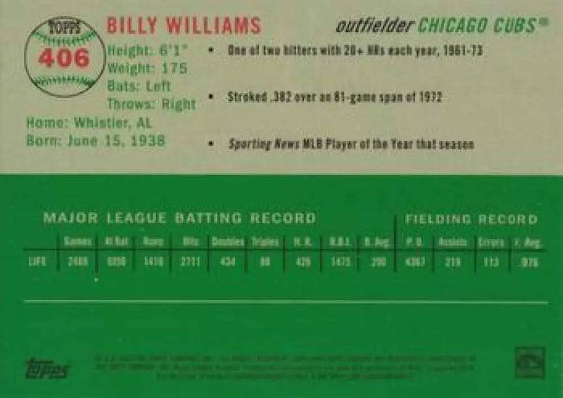 2023 Topps Chrome Platinum Anniversary #406 Billy Williams EX Excellent Chicago Cubs Baseball Card - Baseball Card