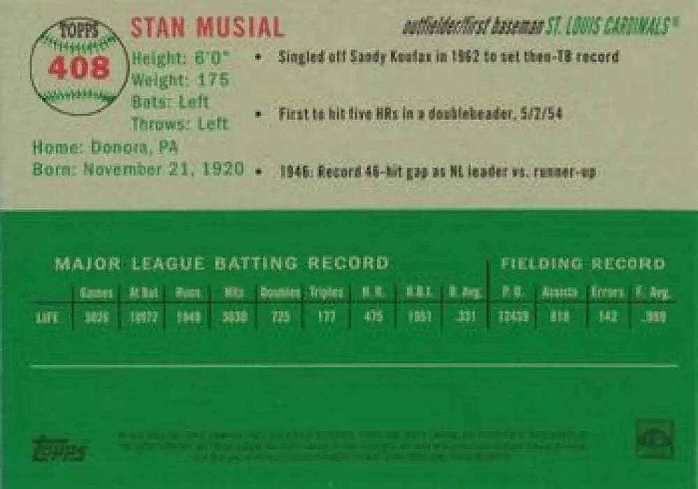 2023 Topps Chrome Platinum Anniversary #408 Stan Musial EX Excellent St. Louis Cardinals Baseball Card - Baseball Card