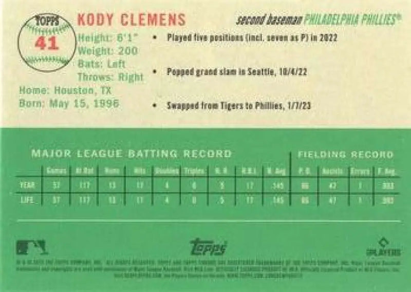 2023 Topps Chrome Platinum Anniversary #41 Kody Clemens EX Excellent RC Rookie Philadelphia Phillies Baseball Card