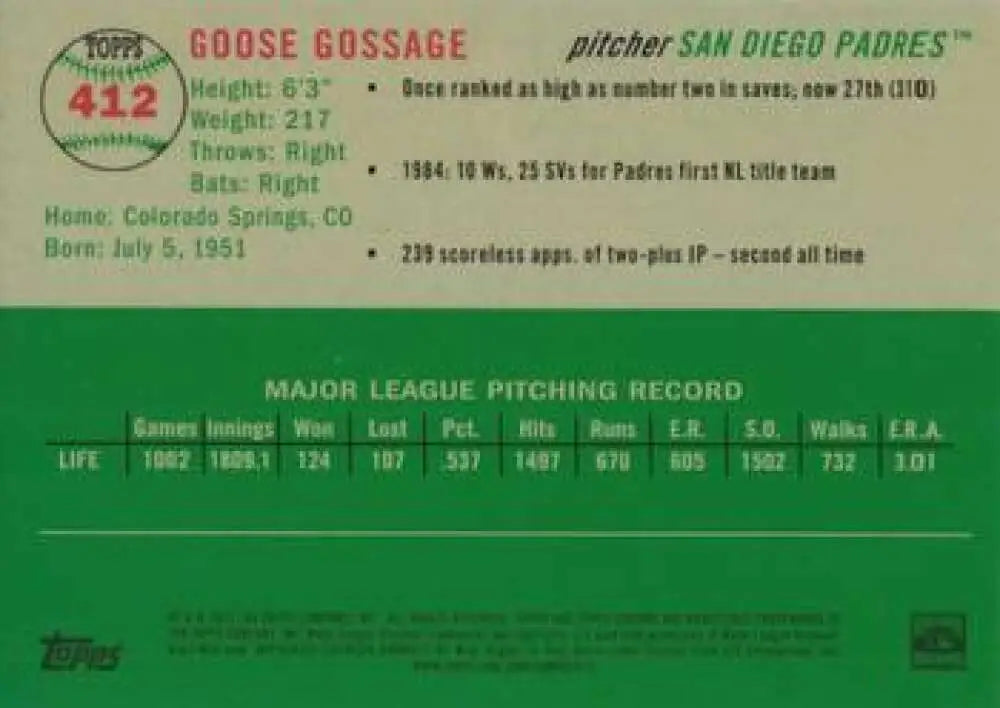 2023 Topps Chrome Platinum Anniversary #412 Goose Gossage EX Excellent San Diego Padres Baseball Card - Baseball Card
