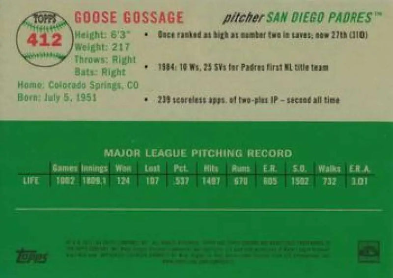 2023 Topps Chrome Platinum Anniversary #412 Goose Gossage EX Excellent San Diego Padres Baseball Card - Baseball Card