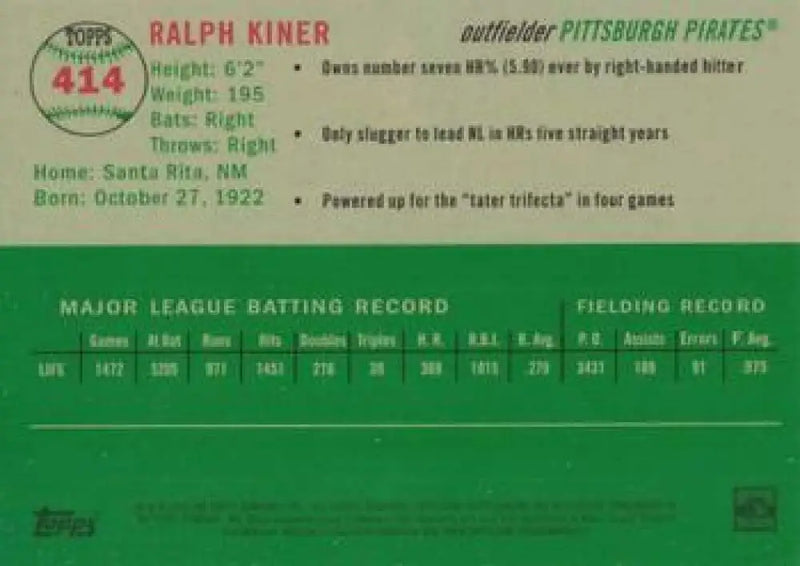 2023 Topps Chrome Platinum Anniversary #414 Ralph Kiner EX Excellent Pittsburgh Pirates Baseball Card - Baseball Card