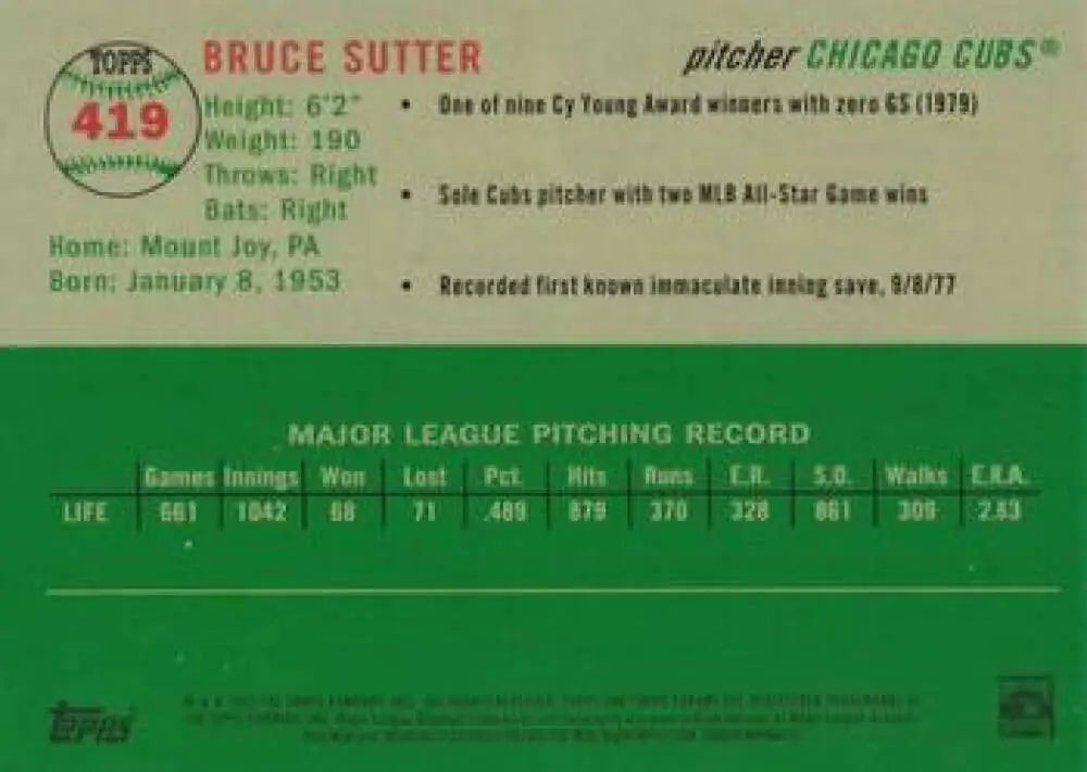 2023 Topps Chrome Platinum Anniversary #419 Bruce Sutter EX Excellent Chicago Cubs Baseball Card - Baseball Card Single