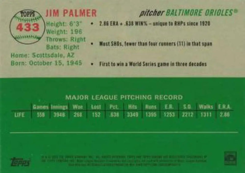 2023 Topps Chrome Platinum Anniversary #433 Jim Palmer EX Excellent Baltimore Orioles Baseball Card - Baseball Card