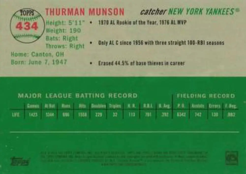 2023 Topps Chrome Platinum Anniversary #434 Thurman Munson EX Excellent New York Yankees Baseball Card - Baseball Card