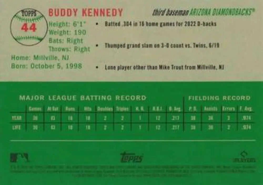 2023 Topps Chrome Platinum Anniversary #44 Buddy Kennedy EX Excellent RC Rookie Arizona Diamondbacks Baseball Card
