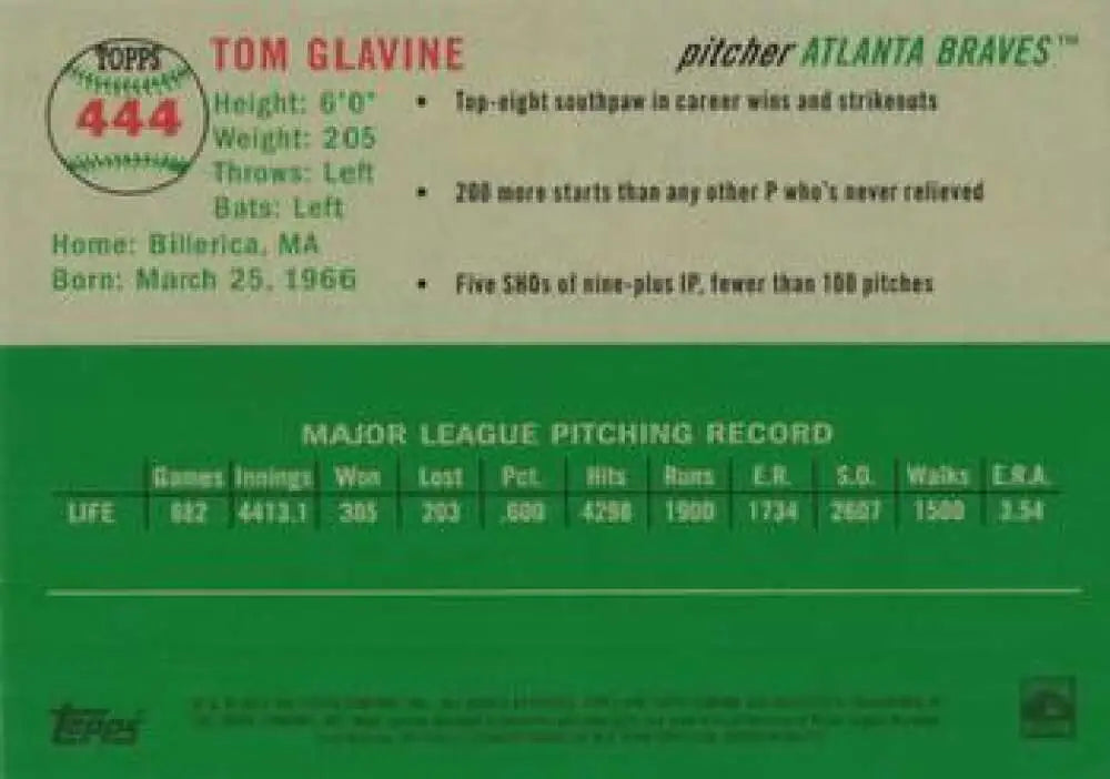 2023 Topps Chrome Platinum Anniversary #444 Tom Glavine EX Excellent Atlanta Braves Baseball Card - Baseball Card Single