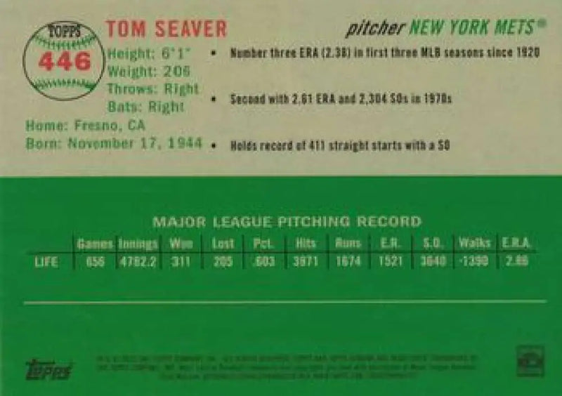 2023 Topps Chrome Platinum Anniversary #446 Tom Seaver EX Excellent New York Mets Baseball Card - Baseball Card Single