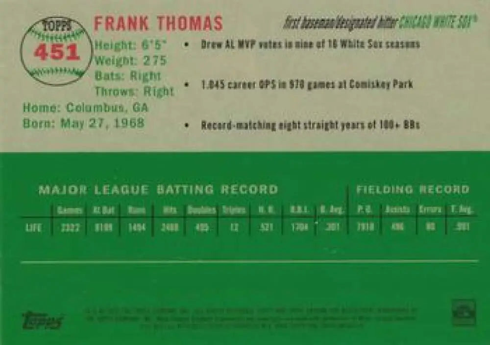 2023 Topps Chrome Platinum Anniversary #451 Frank Thomas EX Excellent Chicago White Sox Baseball Card - Baseball Card